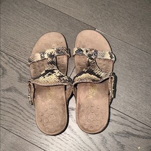 Vionic Brown and Black Snake Pattern Slides
